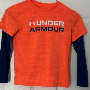 Under Armour Kids Bright Orange and Navy Long Sleeve Tee